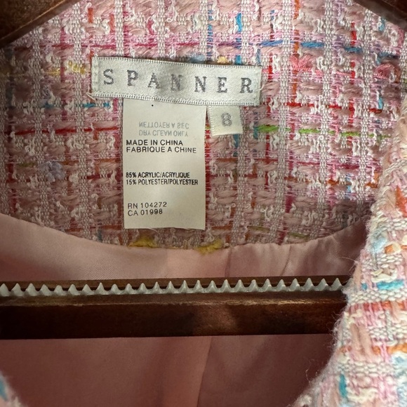 Spanner Pink Rainbow Tweed Blazer Jacket Short Length Bows Womens Size 8 - Picture 5 of 11